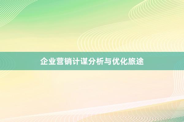 企业营销计谋分析与优化旅途